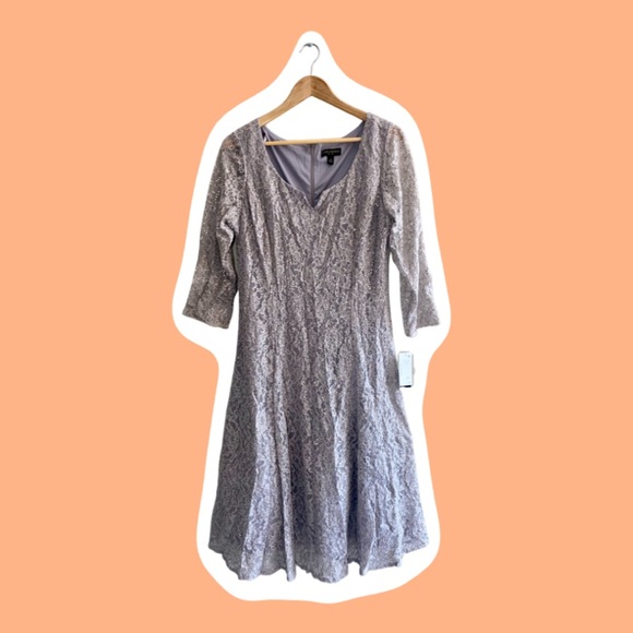 Ignite Evenings Dresses & Skirts - NWT Tea Length Silver Lace & Sequin Cocktail Dress